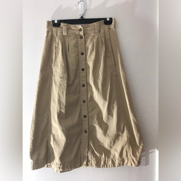 Sezane Clarina Skirt in Safari Beige Size 36 FR Cotton Button Up Midi Skirt - Picture 2 of 16
